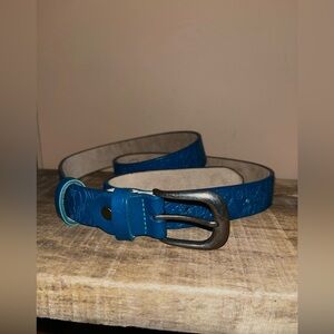 Blue 100% Leather Belt with Silver Buckle